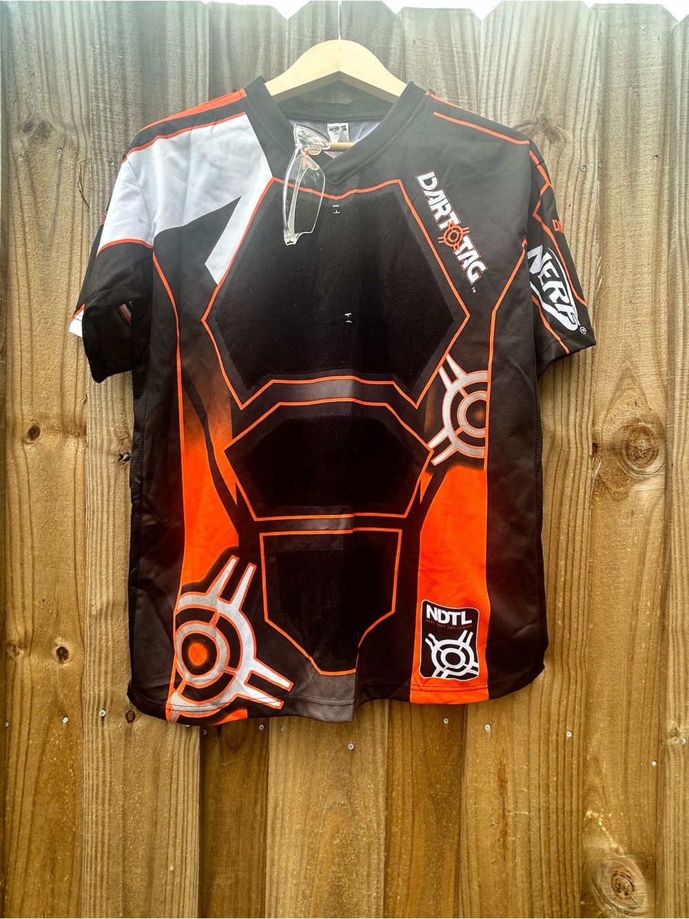 Nerf Dart Tag jersey Black Orange Athletic competition game shirt safety glasses